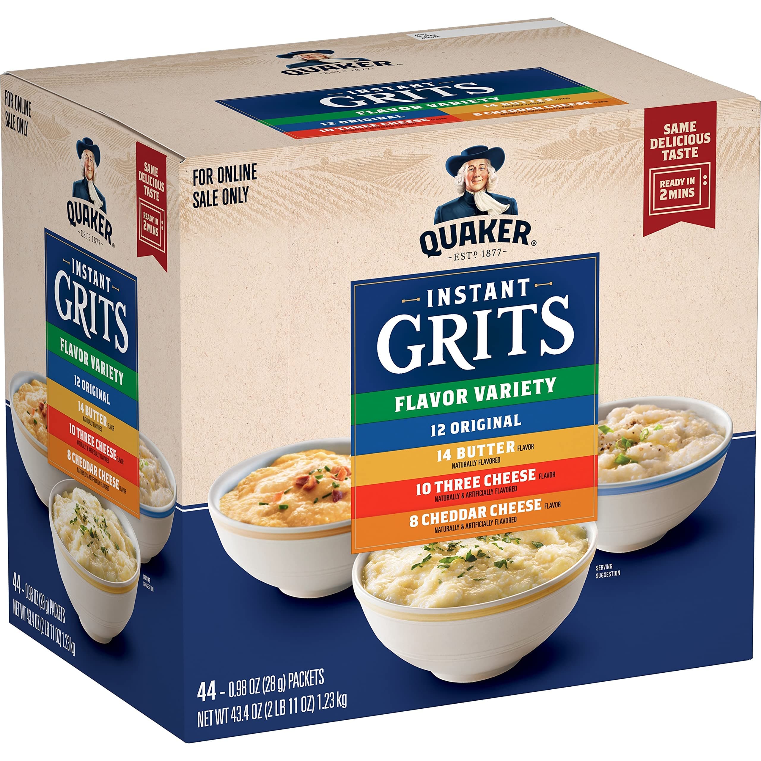 Instant Grits, 4 Flavor Variety Pack, 0.98oz Packets,44 Count (Pack of 1)