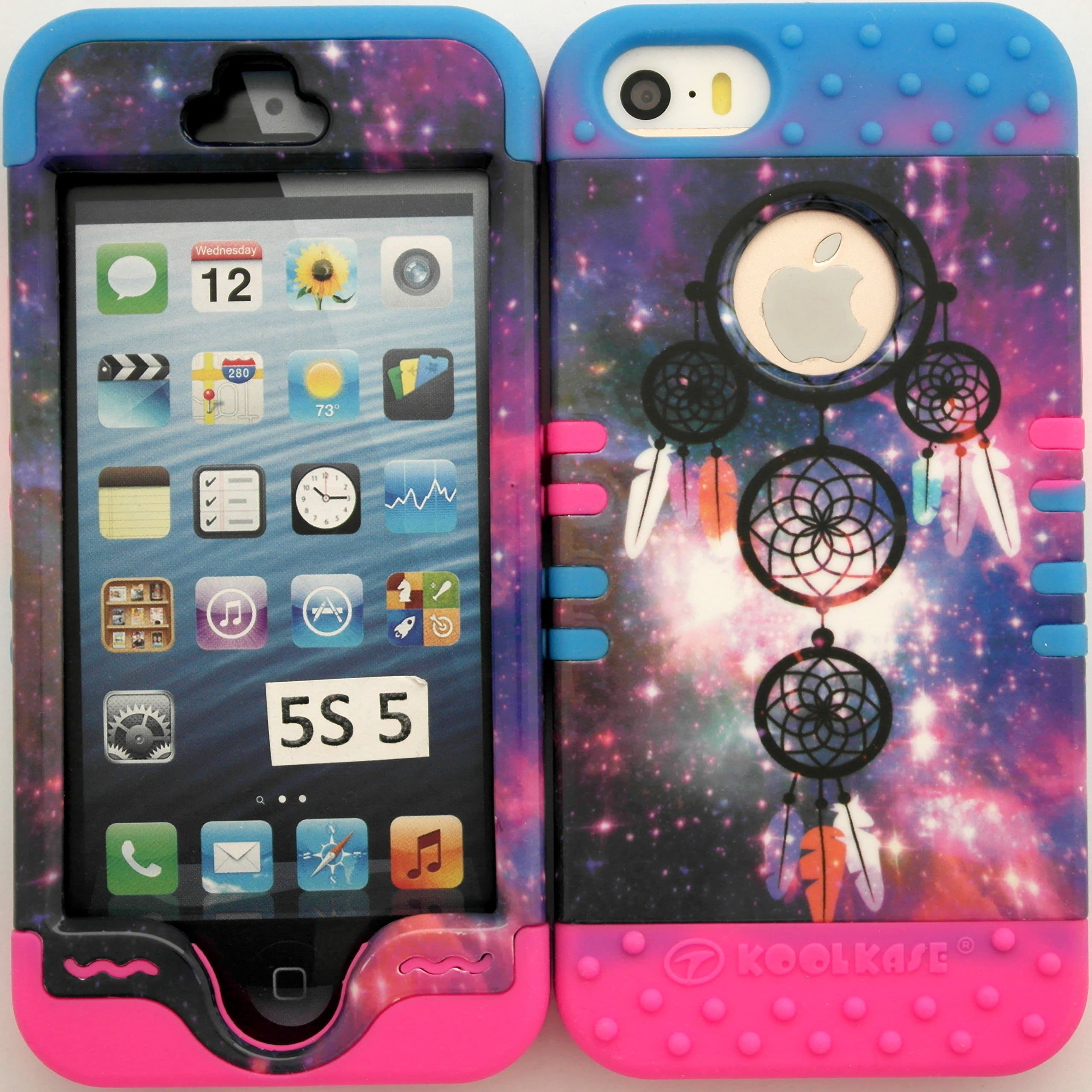 Iphone 5s / 5 Dreamcatcher on Universe Galaxy Nebula Protective Cover Case over 2 Tone 1 Silicone Gel Hybrid Dual Layer Case Cover.