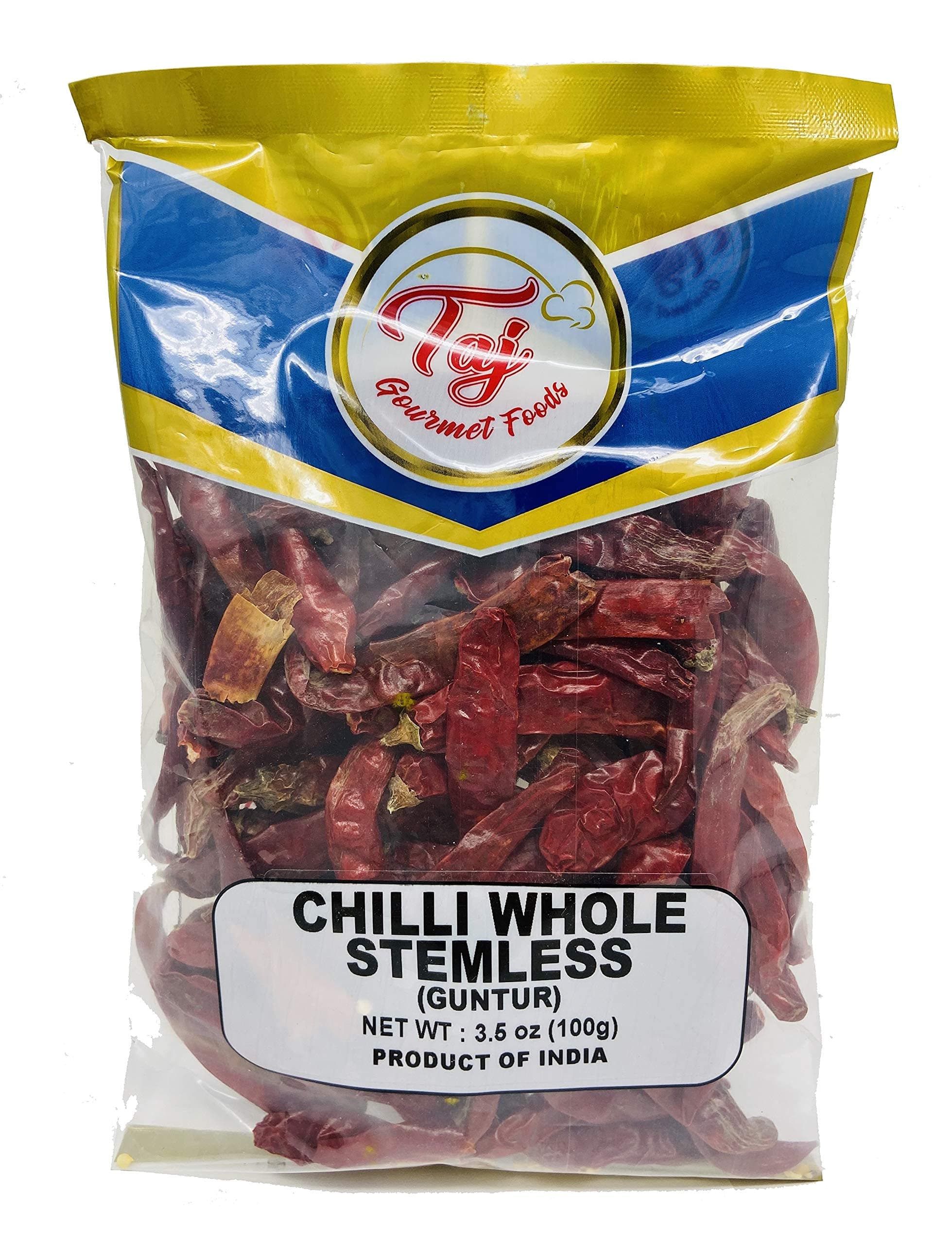 TAJ Premium Indian Whole Chilli (Whole Mirchi, without stem), (3.5 Ounce)