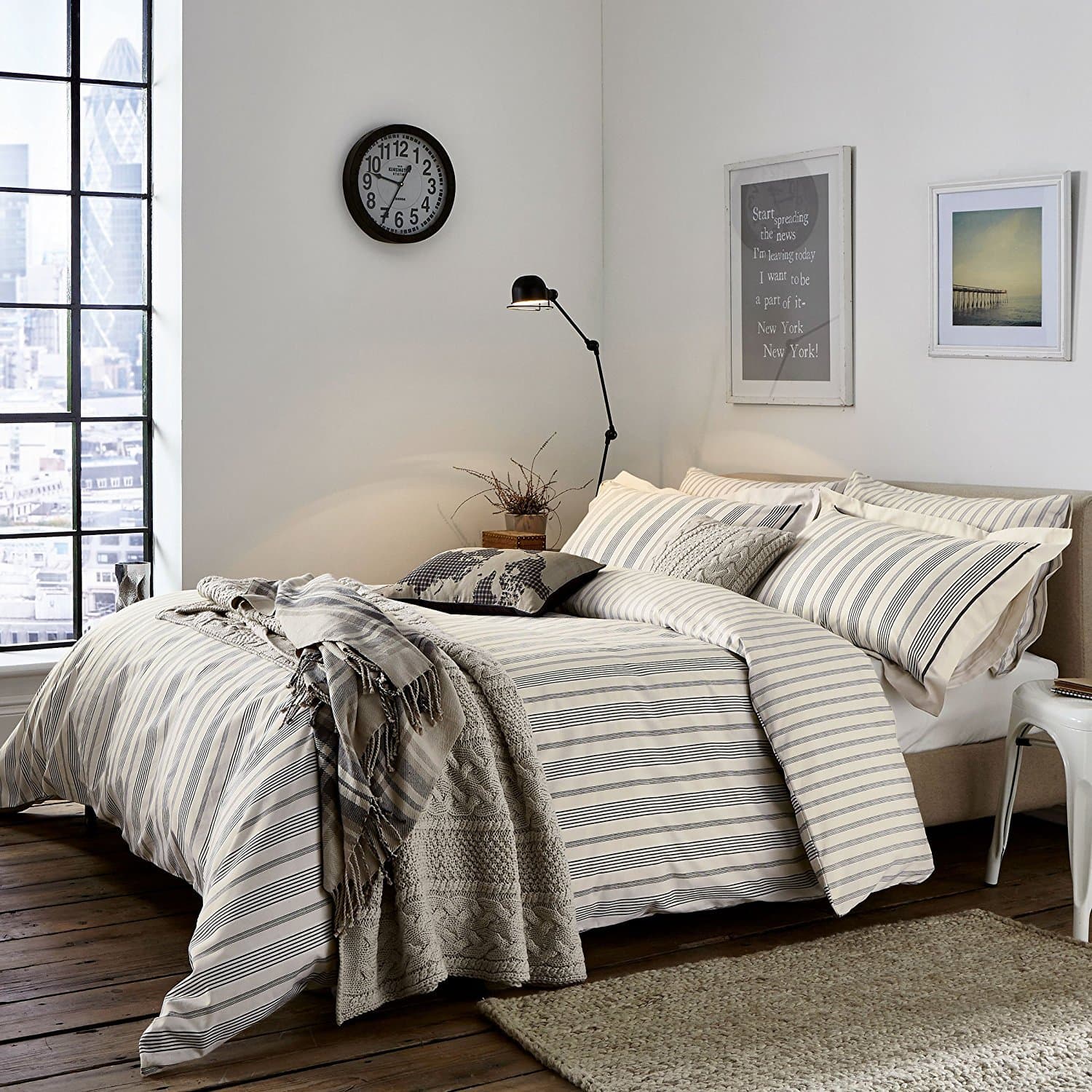 Peacock Blue Loft Oakley Duvet Cover Set, Super King, Polyester-Cotton, Charcoal