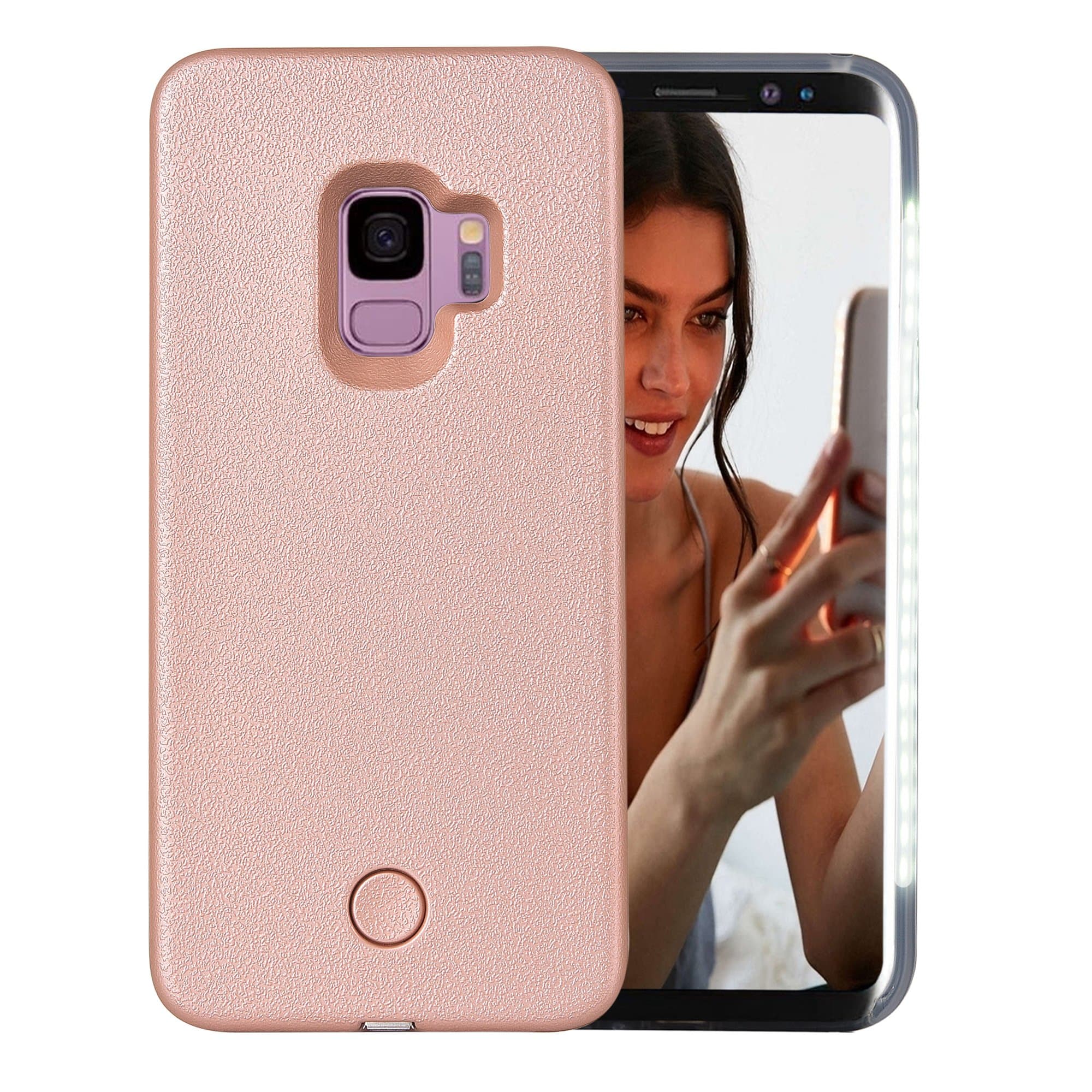 Galaxy S9 Case, AUYOUWEI LED Illuminated Selfie Light Case Cover [Rechargeable] Light Up Luminous Selfie Flashlight Cell Phone Case for Samsung S9 (Rose Gold)