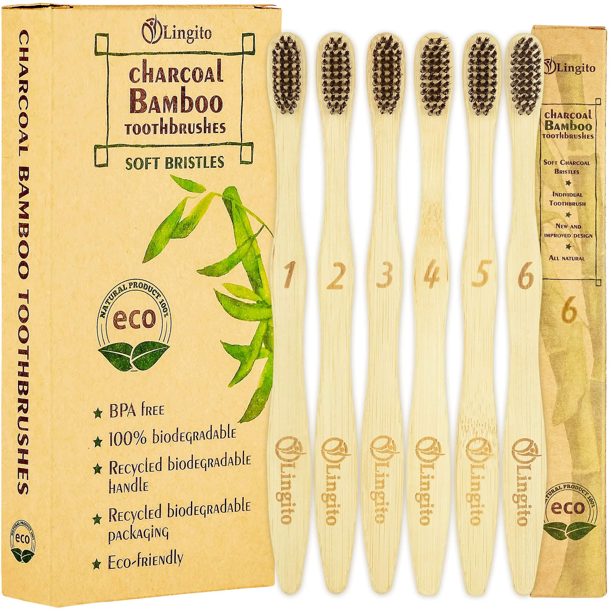 Charcoal Bamboo Toothbrush (6 Pack - Adults)