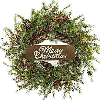 22 inch Artificial Christmas Wreath Winter Wreath with Big pinecones,Pine Needles for Indoor Outdoor Farmhouse Home Wall Window Festival Wedding Decor