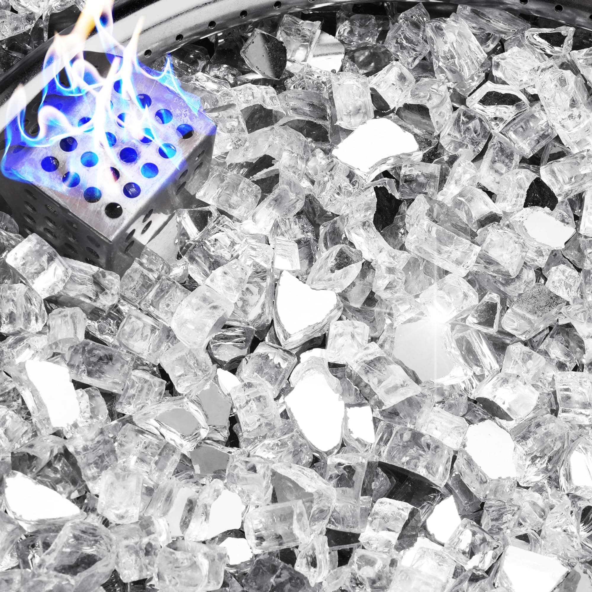 NUPICK 10 Pound Fire Glass, 1/2 Inch Reflective Fire Glass, Fit with Fire Pit and Fireplace, Clear