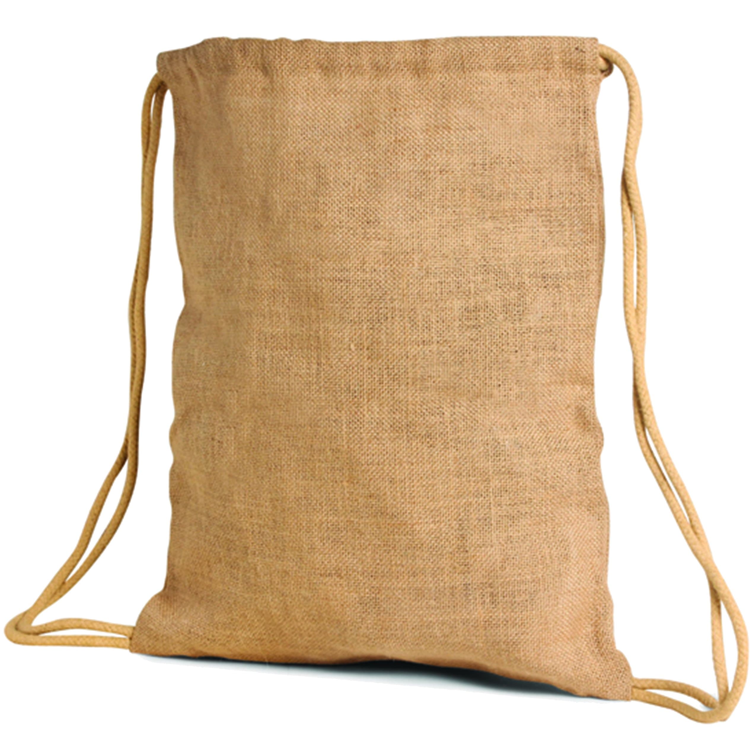 Pack of 2-Unlaminated Natural Jute Burlap Large Drawstring Bag size 14"W x 17.5"H CarryGreen Bags