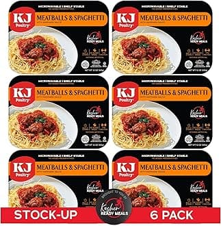 KJ Poultry Kosher Ready Meals - Spaghetti & Meatballs, MRE Meals Ready to Eat (6 Pack) Prepared Entree Fully Cooked, Shelf Stable Microwave Dinner Travel, Military, Camping, Emergency Survival