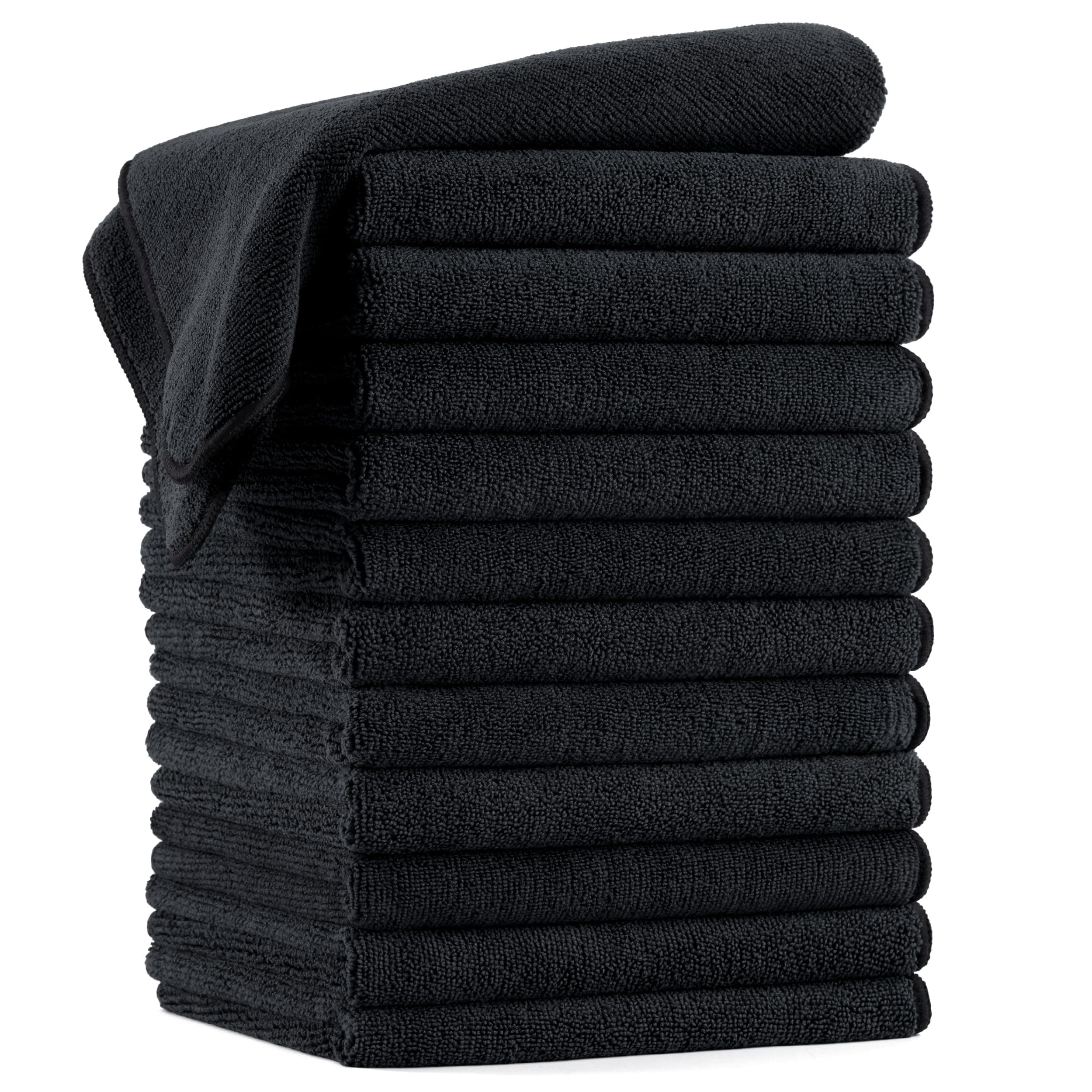 Professional Quick Dry Lint Free Microfiber Hair Drying Salon Towel, 16 x 29 in, 12 Pack (Black)