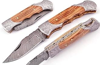 Hand made Damascus steel blade Pocket knife with leather sheath 5170 (Olive) knives for men best gift
