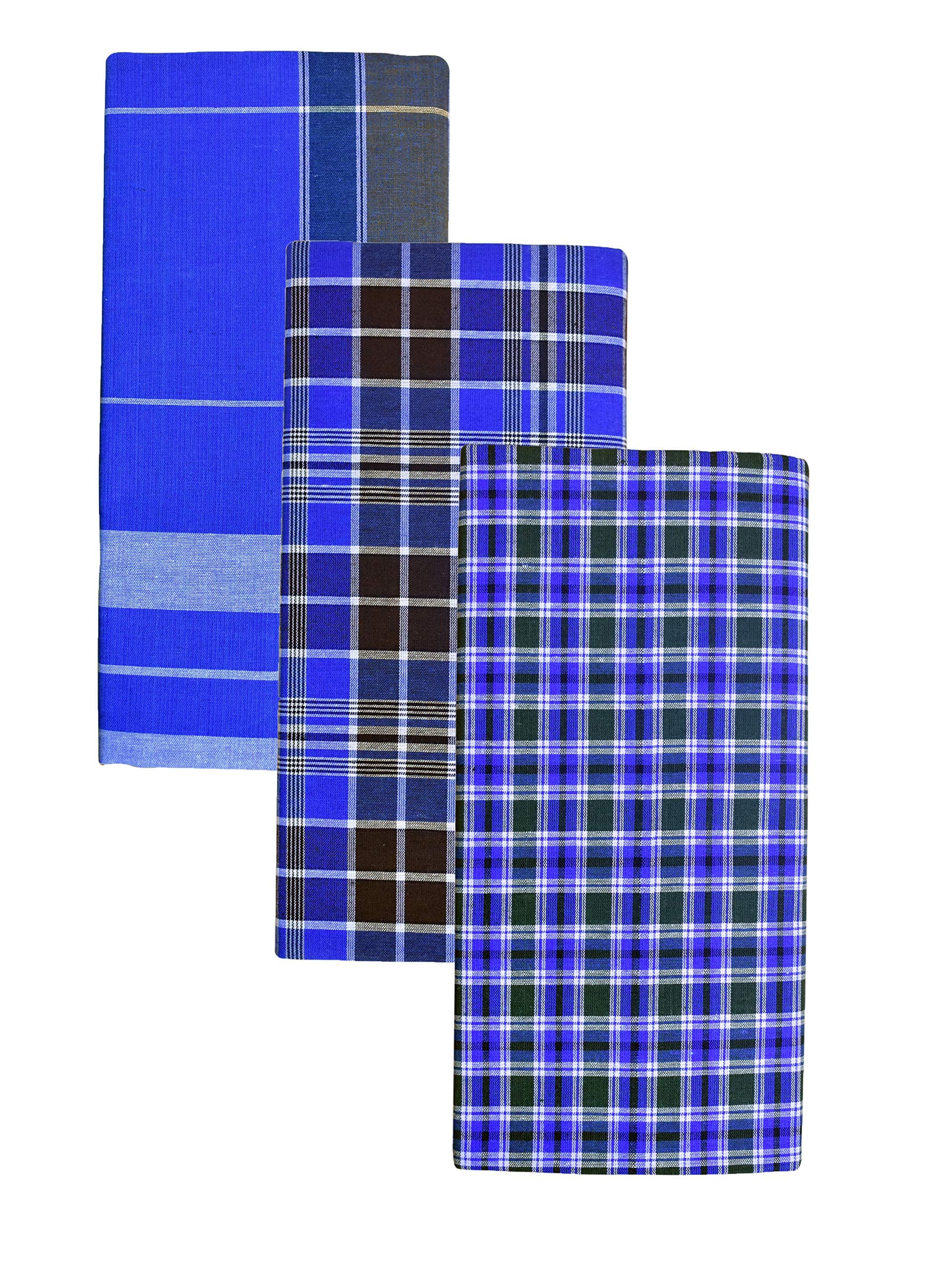 BlueMen Men's Poly Cotton Multi Color Lungi Size_2.00 meter (Set of 3)