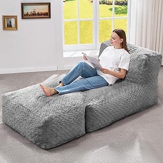 Hobestluk Bean Bag Chair Big Bean Bag Lounger for Adults Bean Bag Couch with Memory Foam Filled for Living Room, Bedroom or Balcony (Chevron Plush Grey)