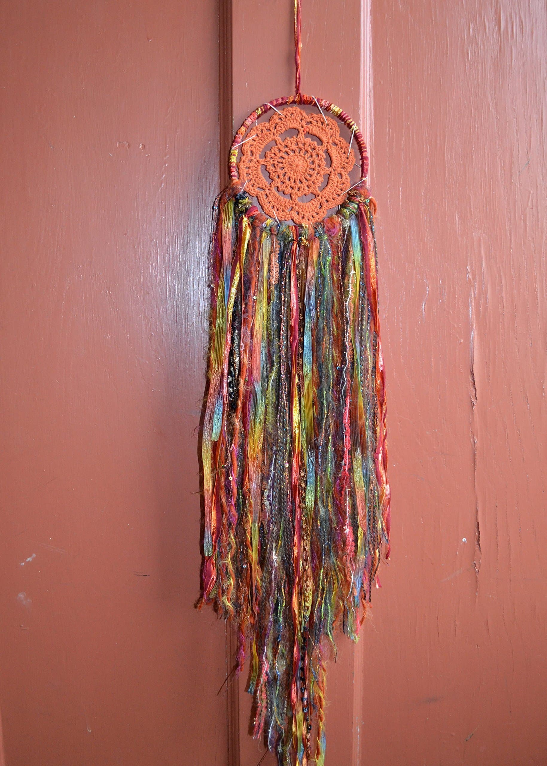 5 inch Coral and Gold Dreamcatcher