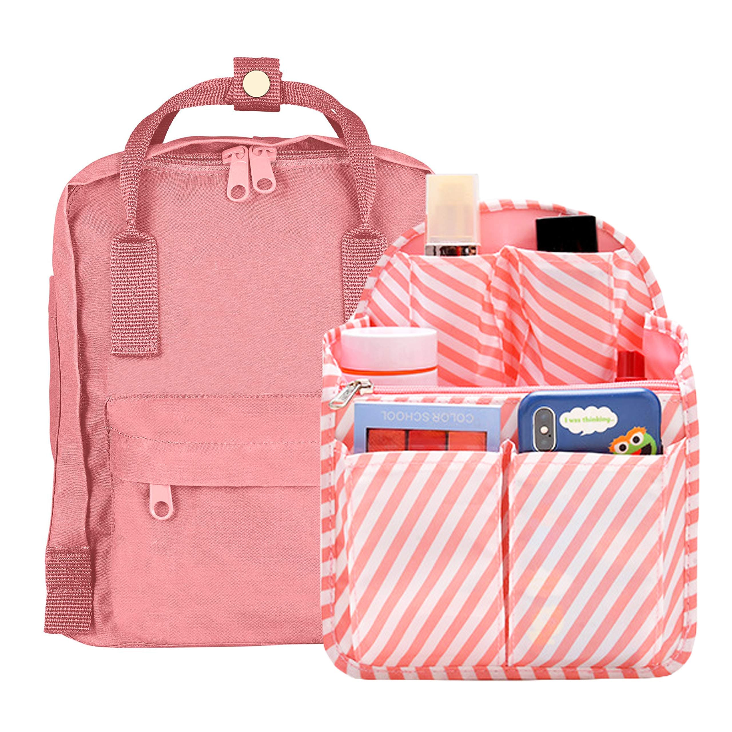 Backpack Insert Organizer Small, Pulama Cute Girl Bag In Bag Fit For Kanken Mini,Pink Stripe