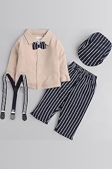 BUMZEE Boy's Cotton Printed Full Sleeves Shirt Pant Set With Suspender & Cap (Peb9937)