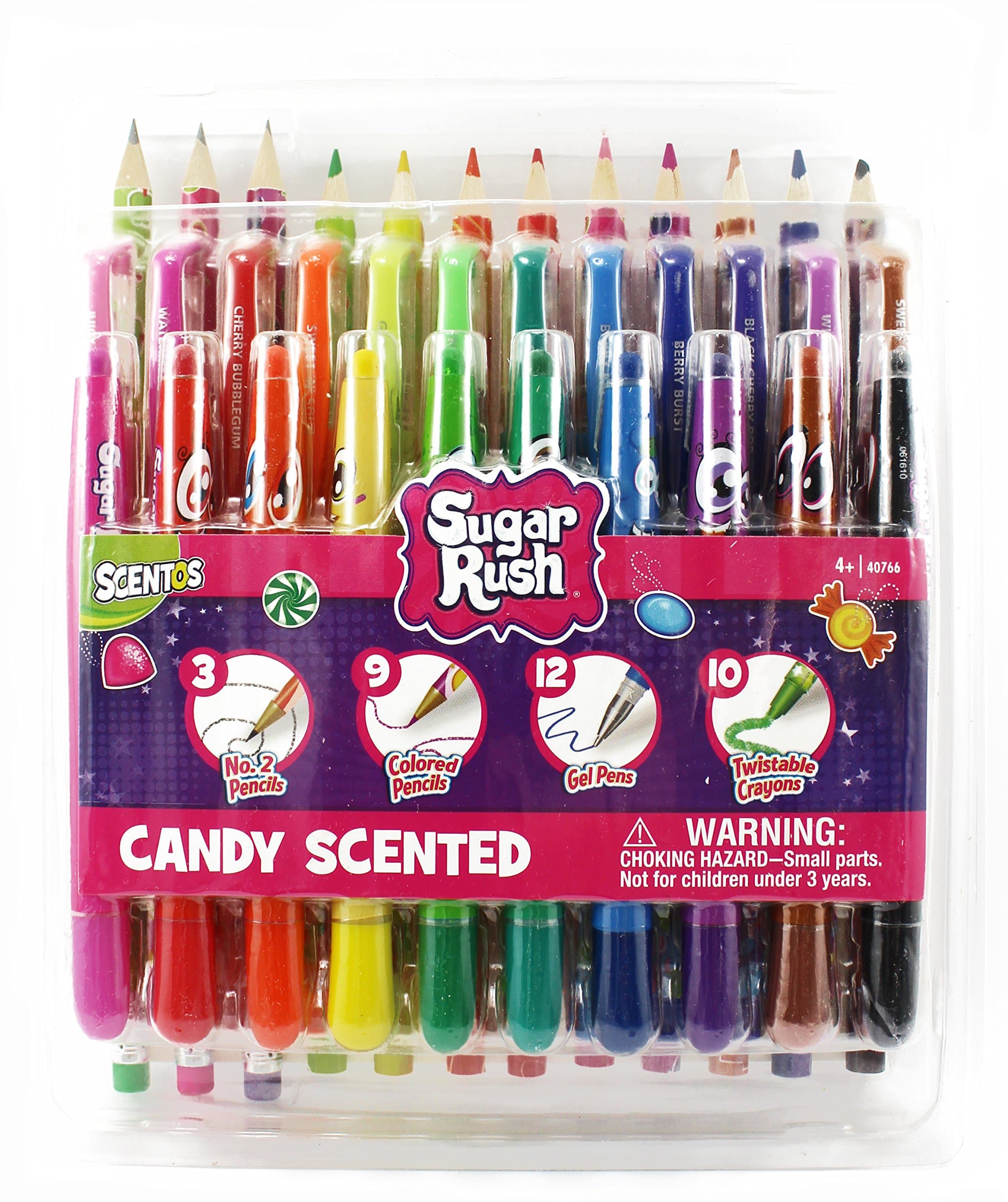 Sugar Rush Candy Scented Stationery Set - 34 Pieces - Scented Gel Pens, Scented Colored Pencils, Scented Crayons and Scented Pencils