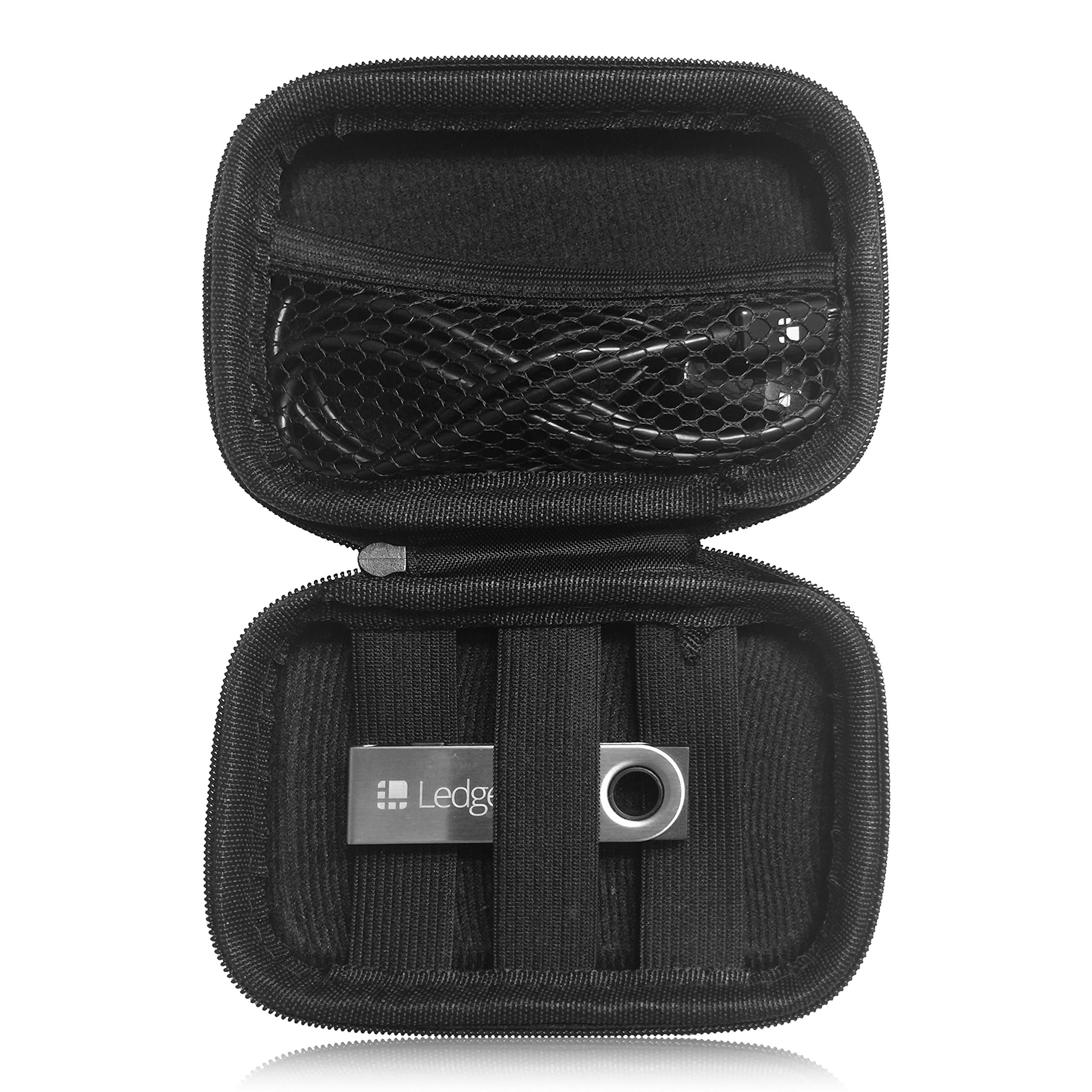 Protective Carry Case for Ledger Nano S - Storage Case for Trezor Bitcoin Hardware Wallets, Ledger, USB Cords and Chargers - Zipper Travel Case with Straps & Mesh Compartment Idea