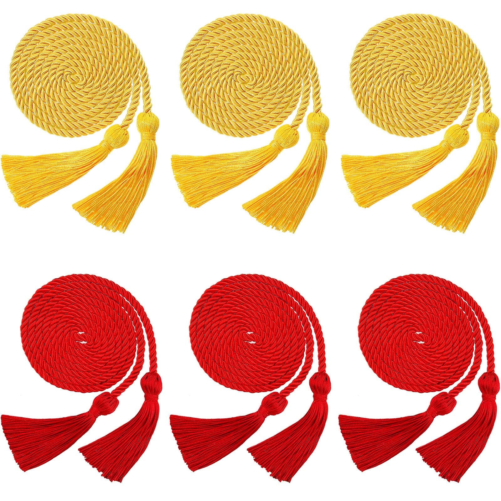 WILLBOND 6 Pieces 2025 Graduation Honor Cords Braided Polyester Yarn Honor Cord with Tassel for Graduation Students(Red and Gold)