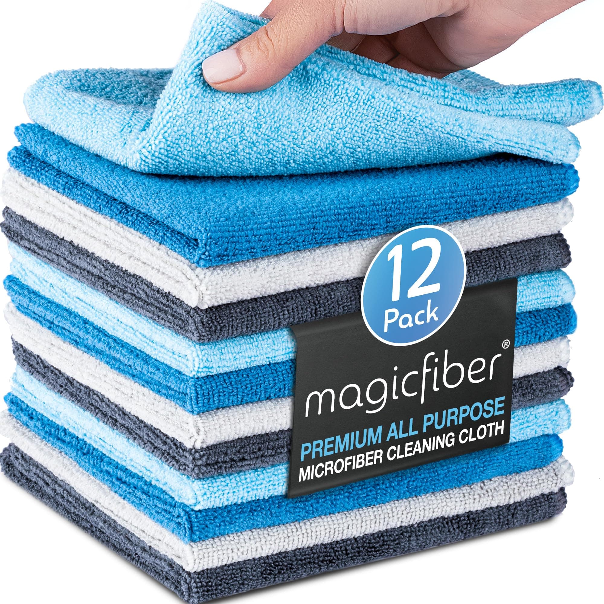 Microfiber Cleaning Cloth (12 Pack,13x13),Thick, Soft, & Ultra Absorbent Reusable Microfiber Cleaning Rags, Micro Fiber Cloths for Dusting, Windows, Kitchenware, Cars and More!