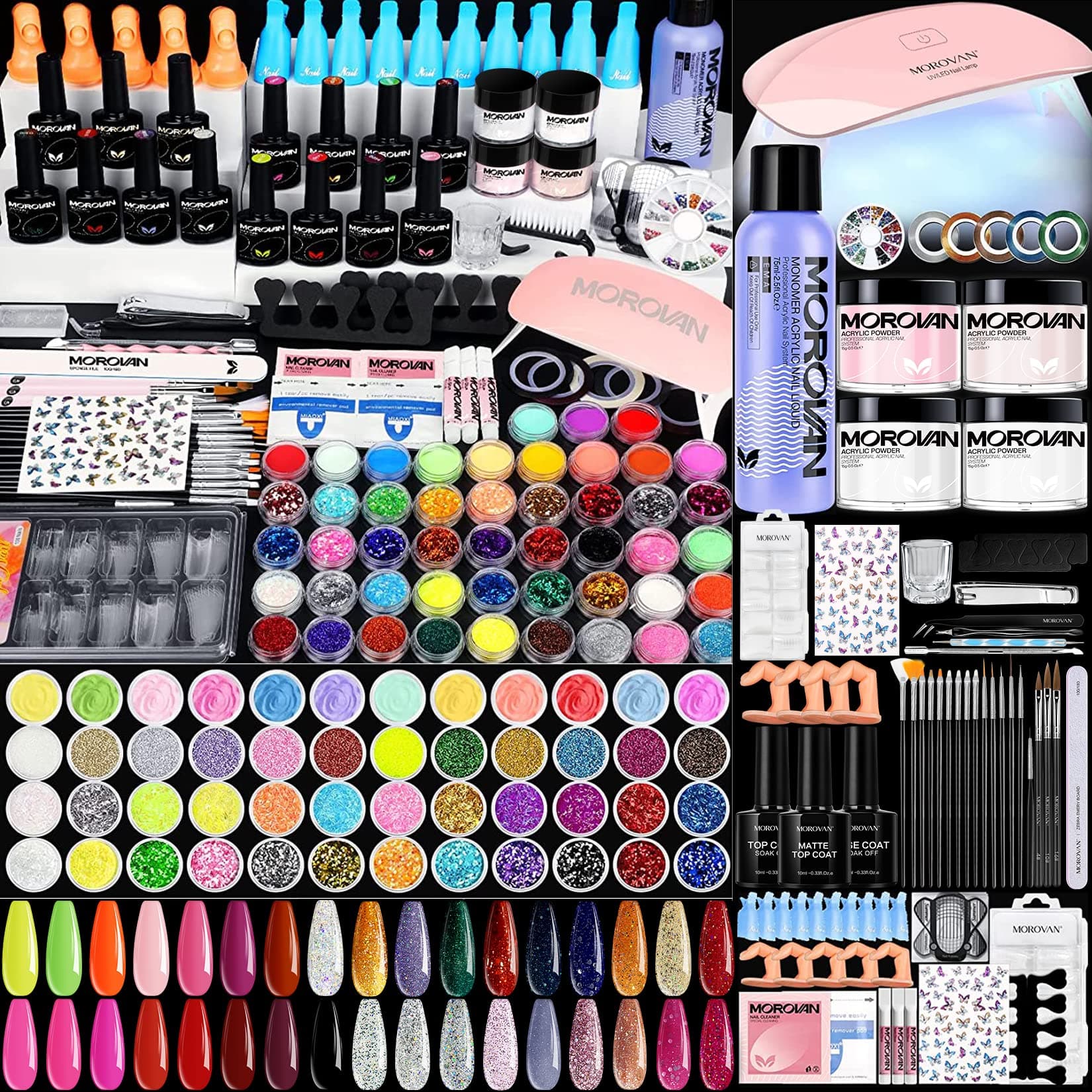 Morovan Acrylic Nail Kit for Beginners - Acrylic Nail Set with U V Light Nail Kit Set Professional Acrylic with Everything, Nail Kit Acrylic Set 48 Colors Glitter Acrylic Powder Nail Extension Kit Nail Art Starter Kit