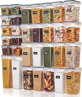 Vtopmart 32pcs Airtight Food Storage Containers Set, BPA Free Plastic Kitchen and Pantry Organization Canisters with Lids for Cereal, Dry Food, Flour and Sugar, Includes 32 Labels, Black (SVM02036)