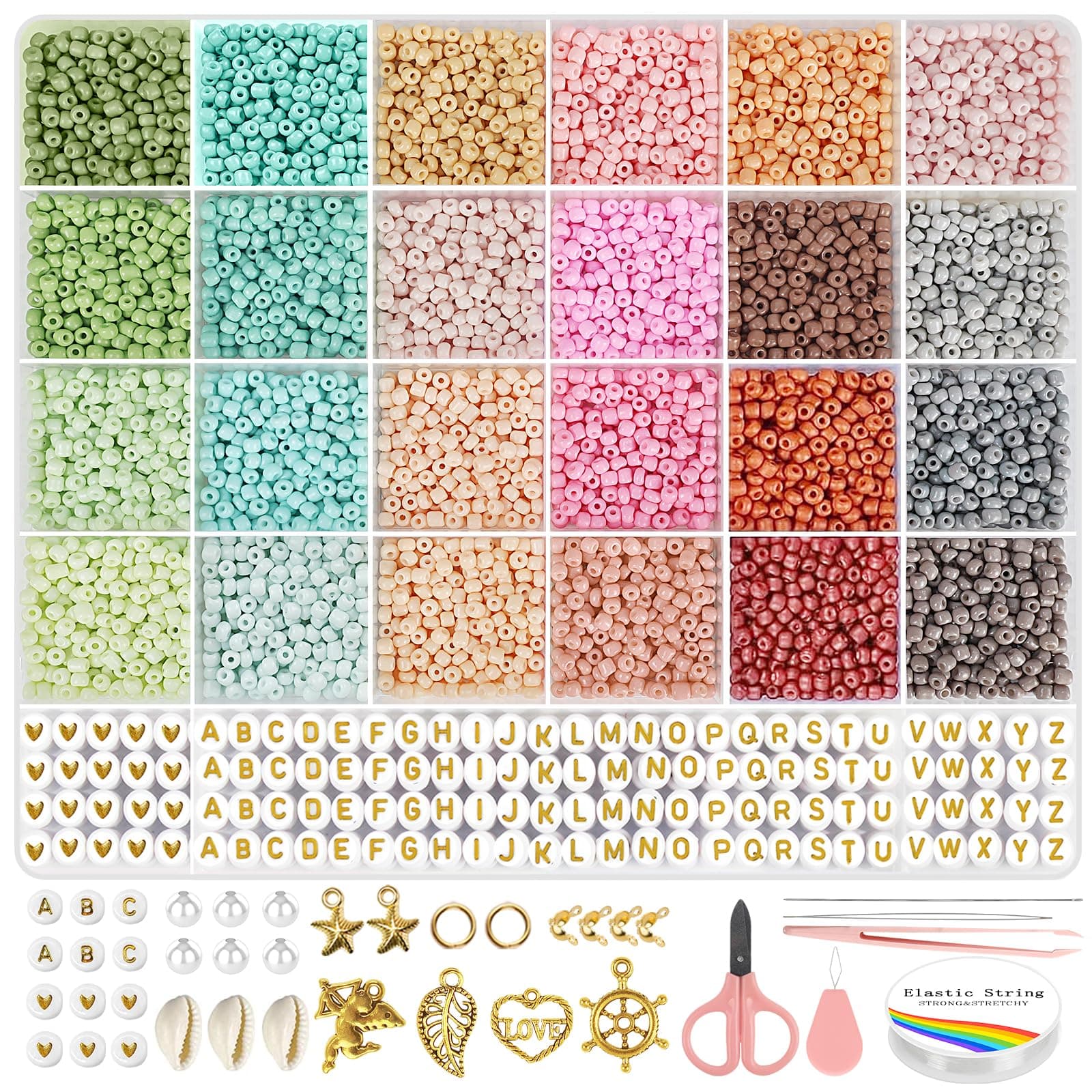 Redtwo 8500pcs 3mm Glass Seed Beads for Bracelet Making Kit, 24 Colors Small Beads for Friendship Bracelet Kits,Seed Bead Kit for Jewelry Making, Small Beads Kit for Girl Craft Gifts