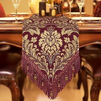 TOPLUXETable Runner with Tassels, Damask Table Runner for Dining Room/Restaurant/Banquet/Festival Decoration (33x180cm, Red)