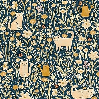 CiCiwind Peel and Stick Wallpaper Blue Floral Contact Paper 41x300cm Self Adhesive Vinyl Wrap Waterproof Sticky Back Plastic Blue Yellow Floral Cats Stick on Wallpaper for Walls Cabinets Decor