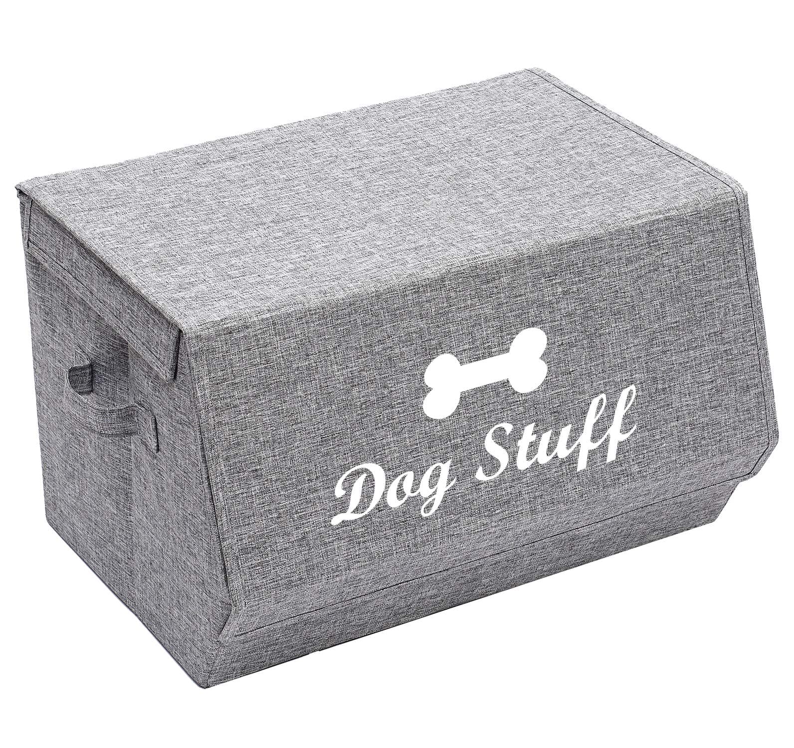 Geyecete Linen Storage Basket Bin Chest Organizer with Lid and Handles - Perfect for Organizing Dog Apparel & Accessories Storage, Dog Toys, Dog Clothing, Storage Trunk-Snow Gray