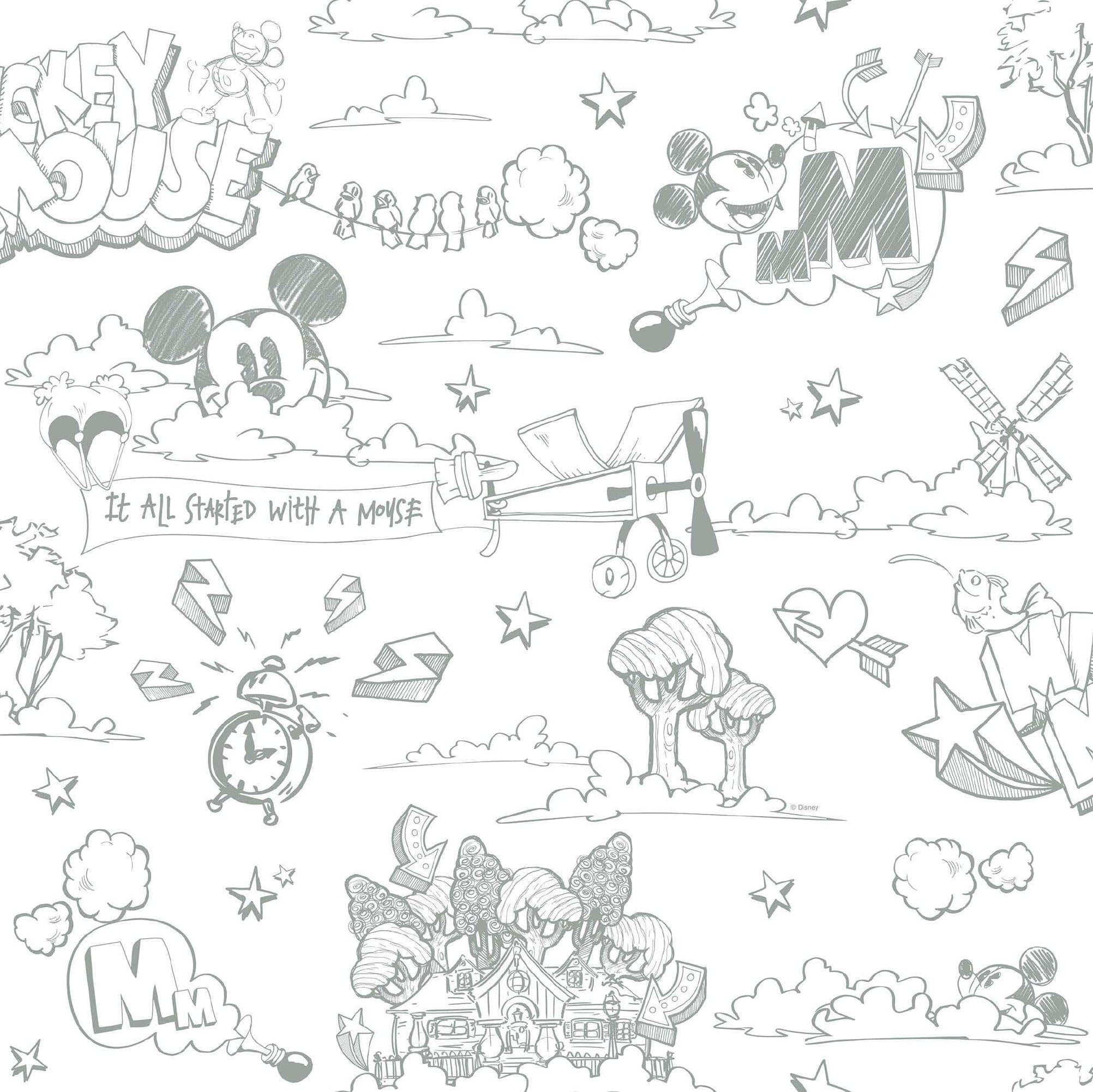 Dandino MK 3014 – 4 Wallpaper with Mickey Graffiti Design, Light Grey, 60 x 18 x 18 cm