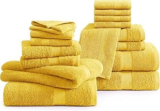 LANE LINEN100% Mercerized Cotton Bathroom Towel Set - 16 Pieces - Fluffy, Super Soft & Highly Absorbent - 4 Bath Towels, 8 Washcloths, 4 Hand Towels - Ring Spun, Double Sided Cotton Terry - Mimosa