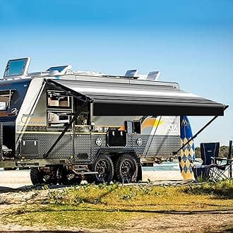 YESCAMP Manual RV Awning Complete Kit Retractable Camper Awning for RV or Trailers RV Roll Out Awning for Camper or 5th Wheel,Travel Trailers,Toy Haulers,Motohome(13Ft,Black Frame,Black Stripe)