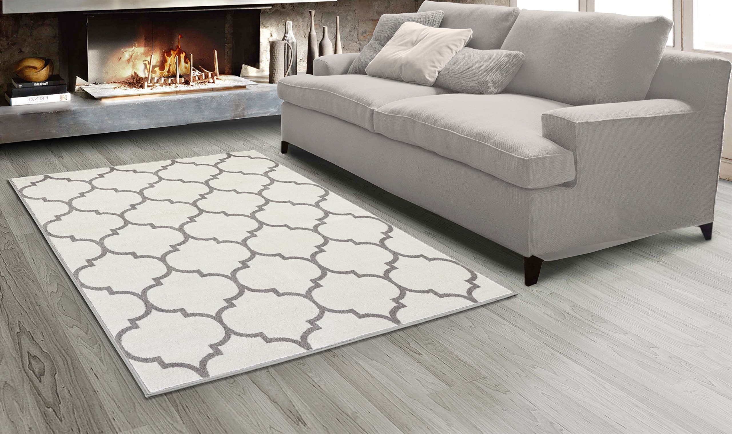 Sweethome King Collection Cream Moroccan Trellis Design (5'3" X 7'0") Area Rugs Clearance