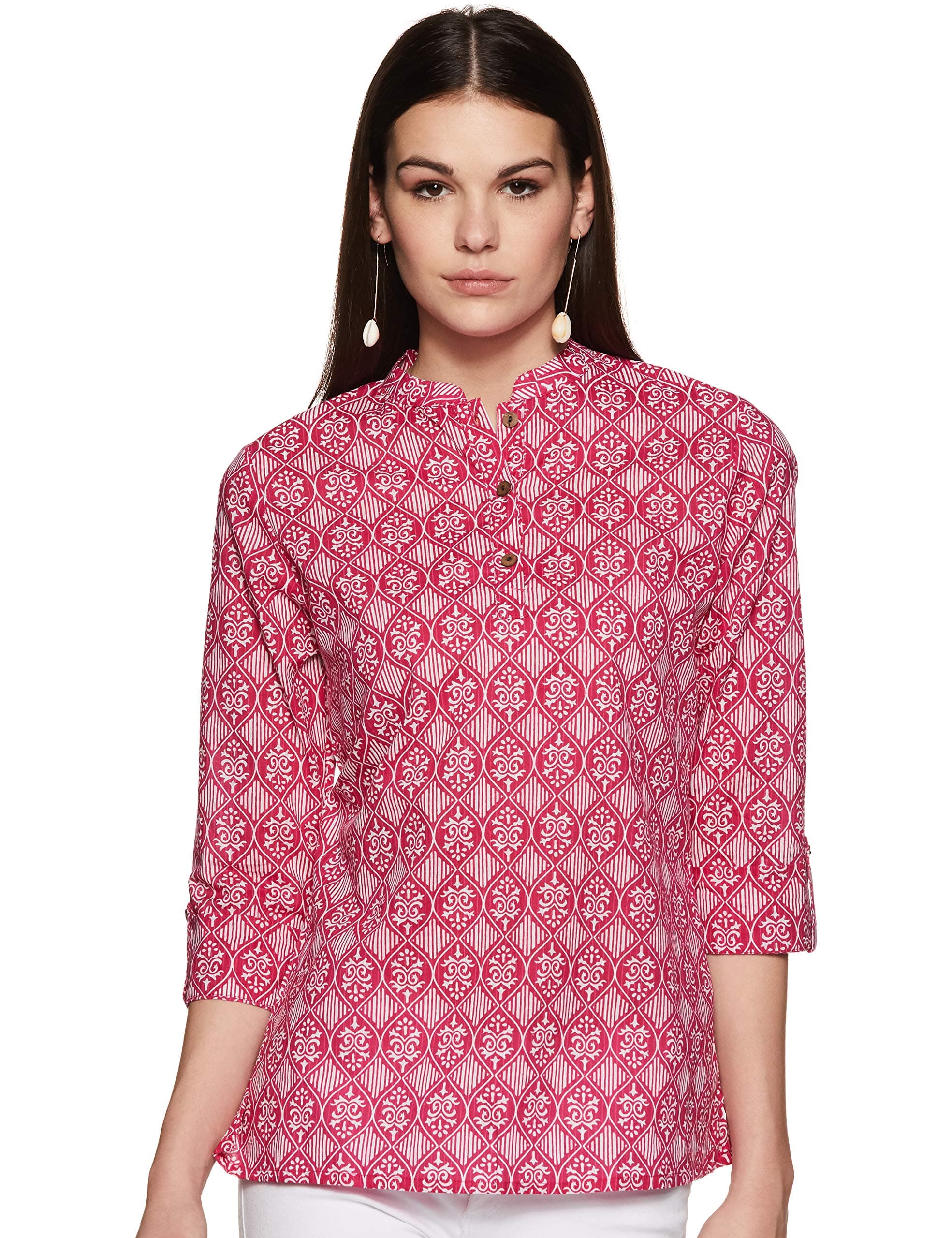 Amazon Brand - Myx Women's Printed Regular Cotton Short Kurti | Available in Plus Size