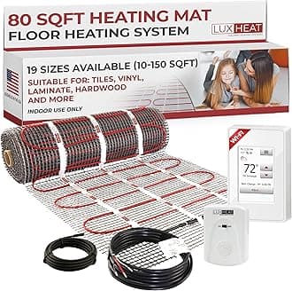LuxHeat 80sqft Floor Heating Mat Kit - 120v Under Laminate & Tile Floor Heat Mat - Electric Radiant Heated Flooring System - Includes UWG4 WiFi Programmable Thermostat w/GFCI, Alarm & Sensor