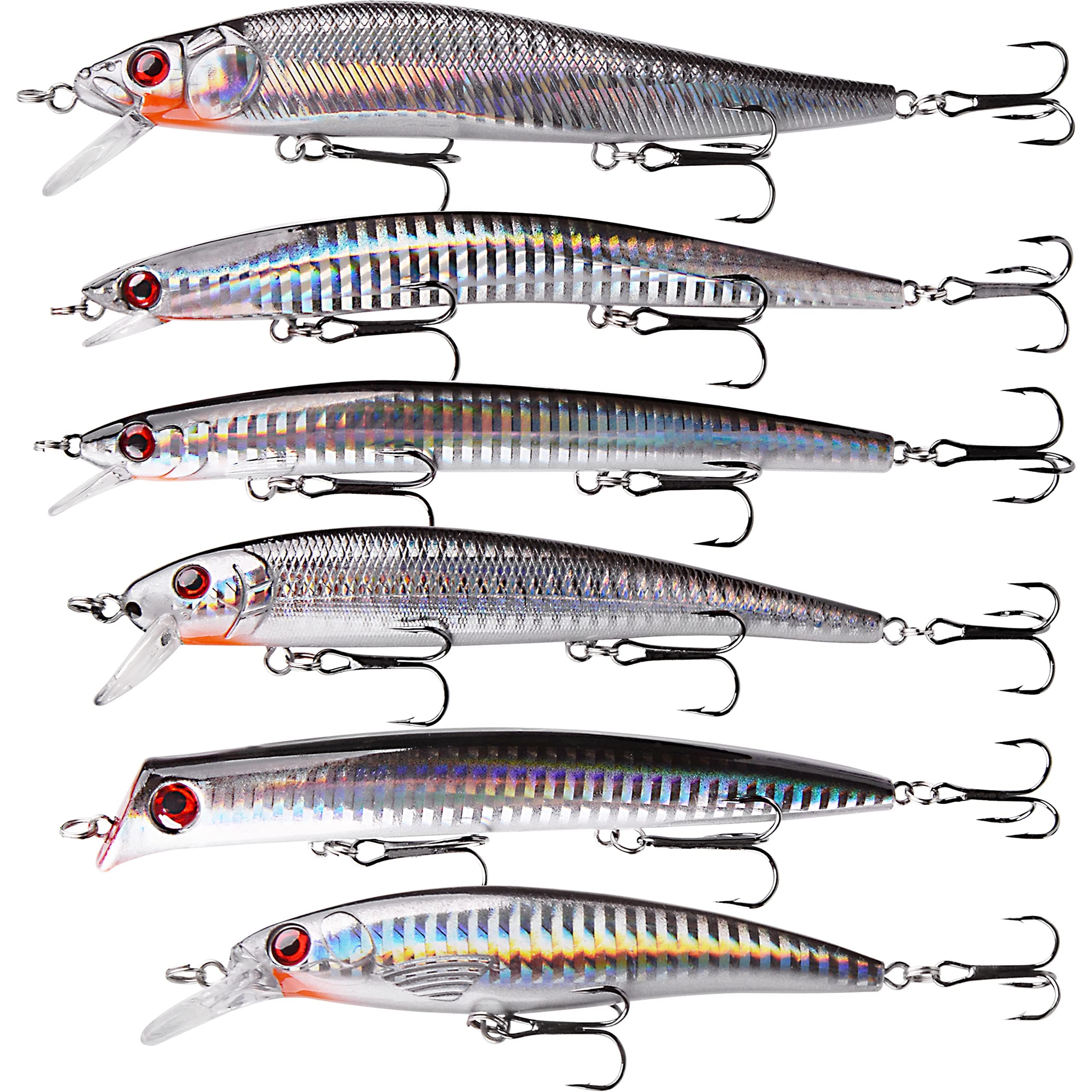 Topwater Fishing Lures Kit for Saltwater, 6Pcs Surf Fishing Bait Saltwater Crankbait Lure Minnow Lures Hard Baits Popper Plugs for Striped Bass Offshore Sea Fishing Tackle