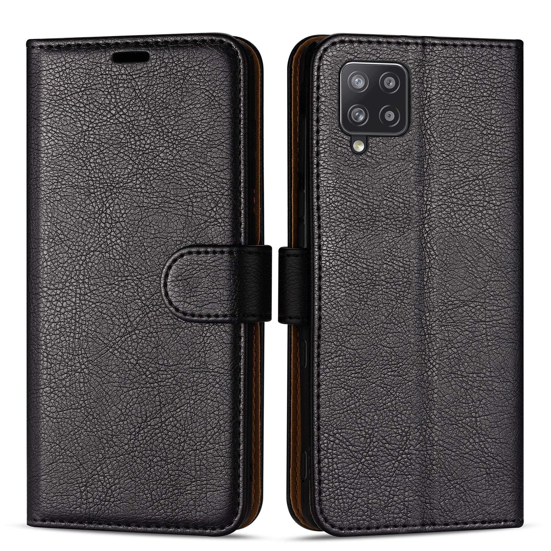 Case Collection for Samsung Galaxy A12 Phone - Premium Leather Folio Flip Cover | Magnetic Closure | Kickstand | Money and Card Holder Wallet | Compatible with Samsung A12 Case Black