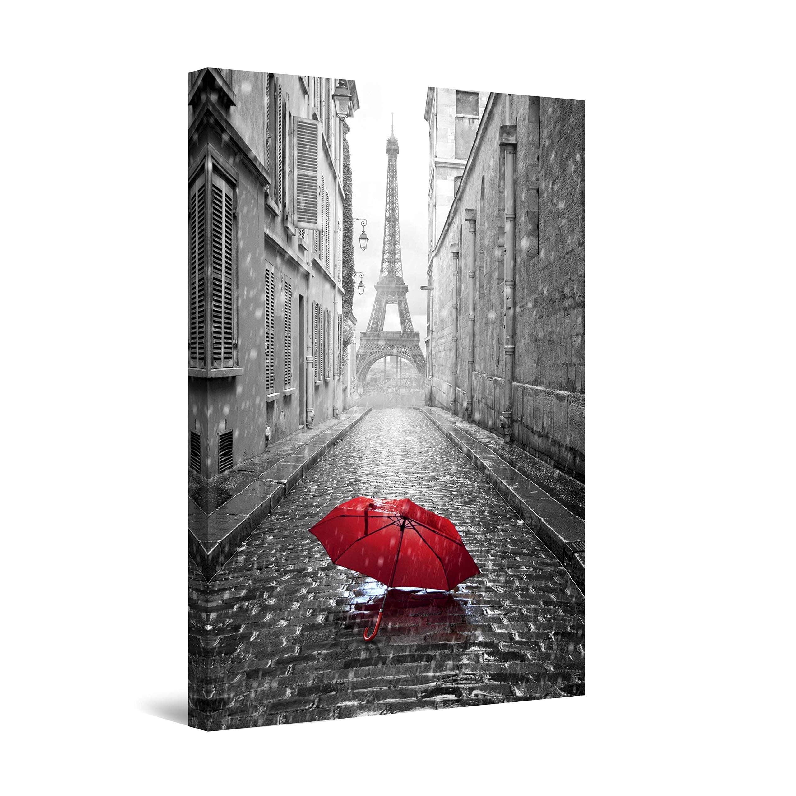 StartonightCanvas Wall Art Black and White Abstract Red Umbrella on the Street, Framed Artwork Picture Home Decor for Living Room 32" x 48"