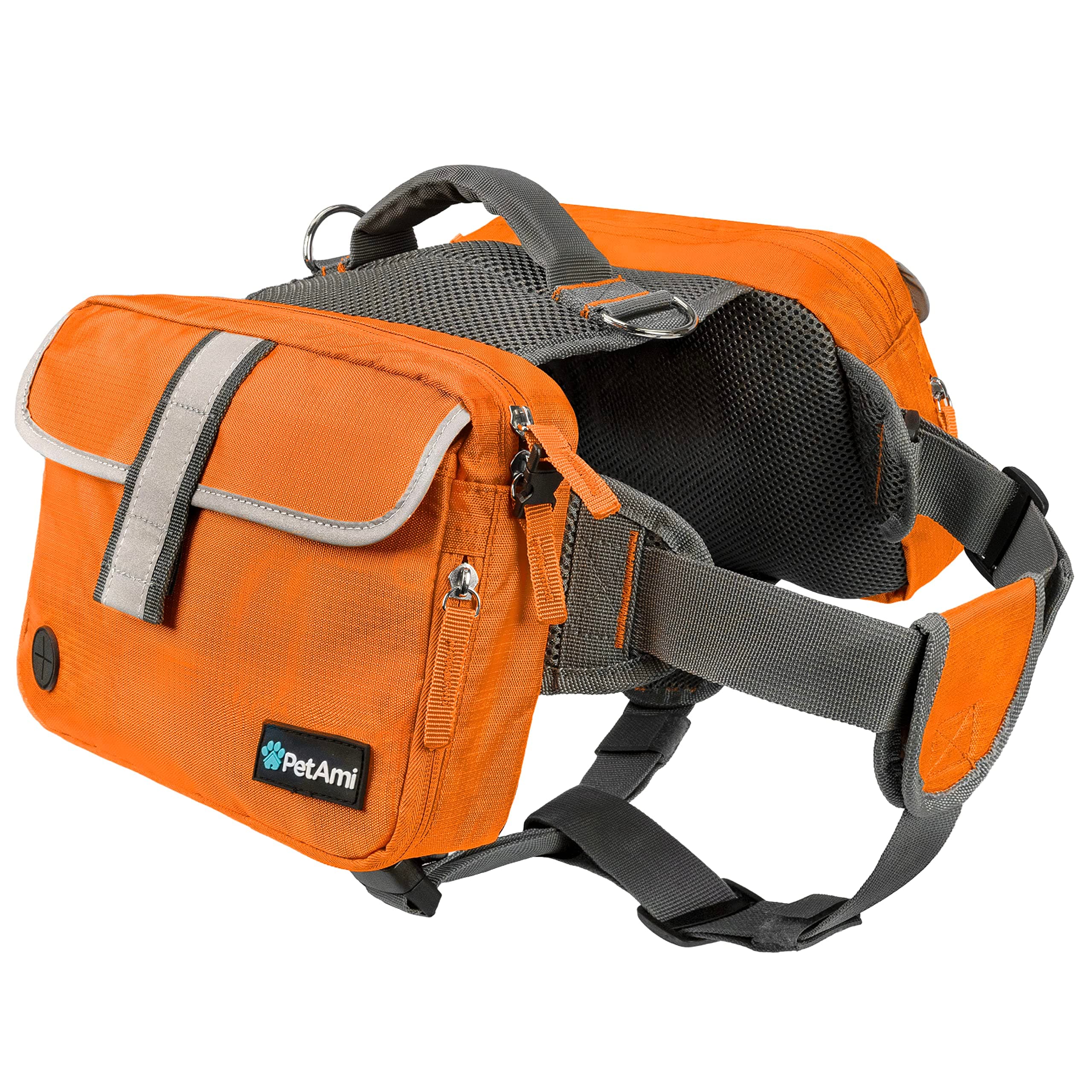 PetAmi Dog Backpack for Medium Large Dogs, Dog Saddle Bag for Dogs to Wear, Harness Saddlebag with Reflective Safety Side Pockets for Hiking, Camping, Vest Dog Pack for Travel (Orange, Medium)