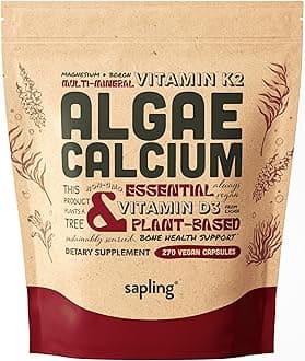 Calcium Supplement - Whole Food with Vitamin K2 & D3, Magnesium, Zinc, Boron, Mineral Complex. Sourced Sustainably from Red Algae. for Bone Strength and Support. Non-GMO & Vegan (270 Count)