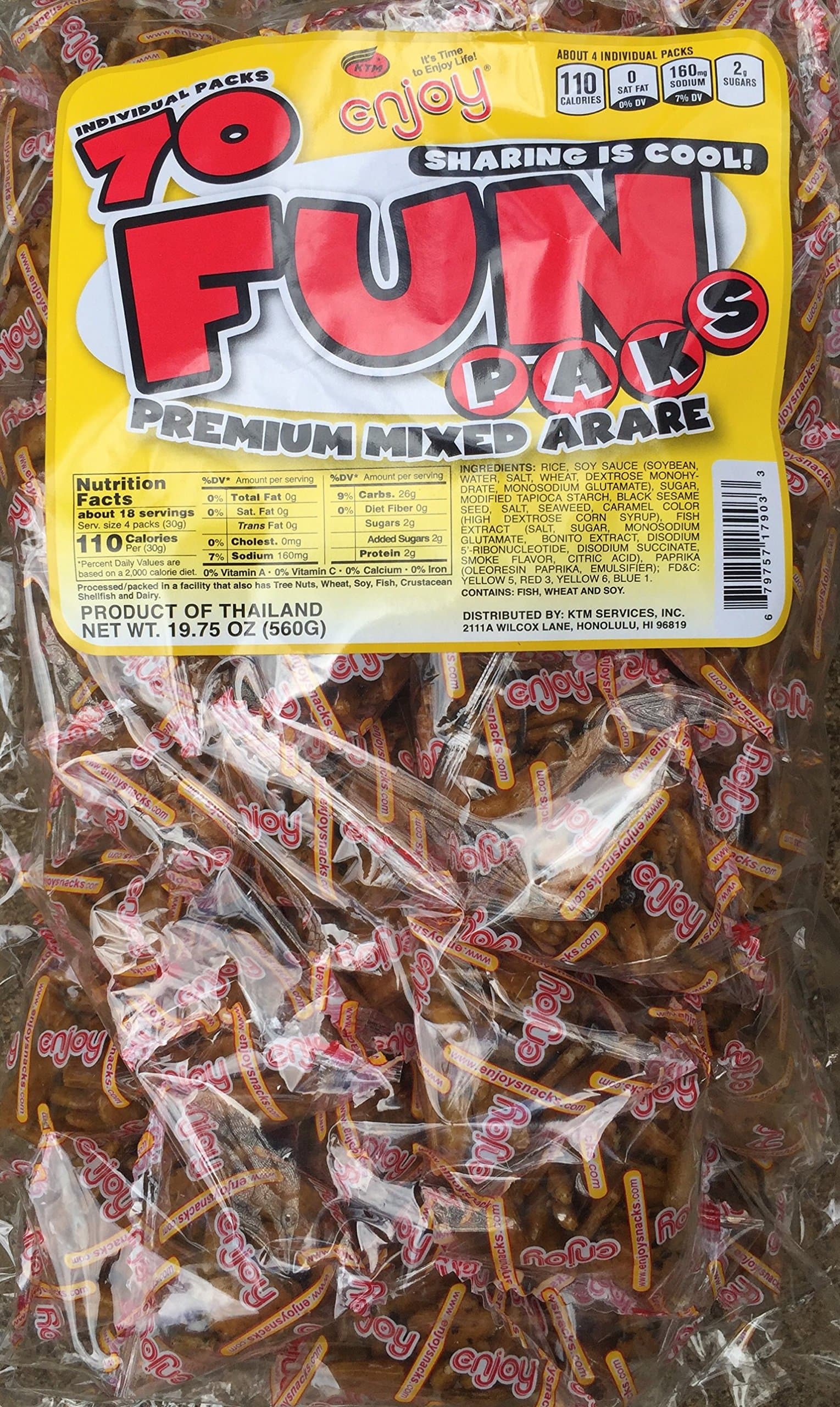 Enjoy Hawaii Snacks Premium Mixed Arare Rice Crackers Bag of 70 packs (7.5 gram each)