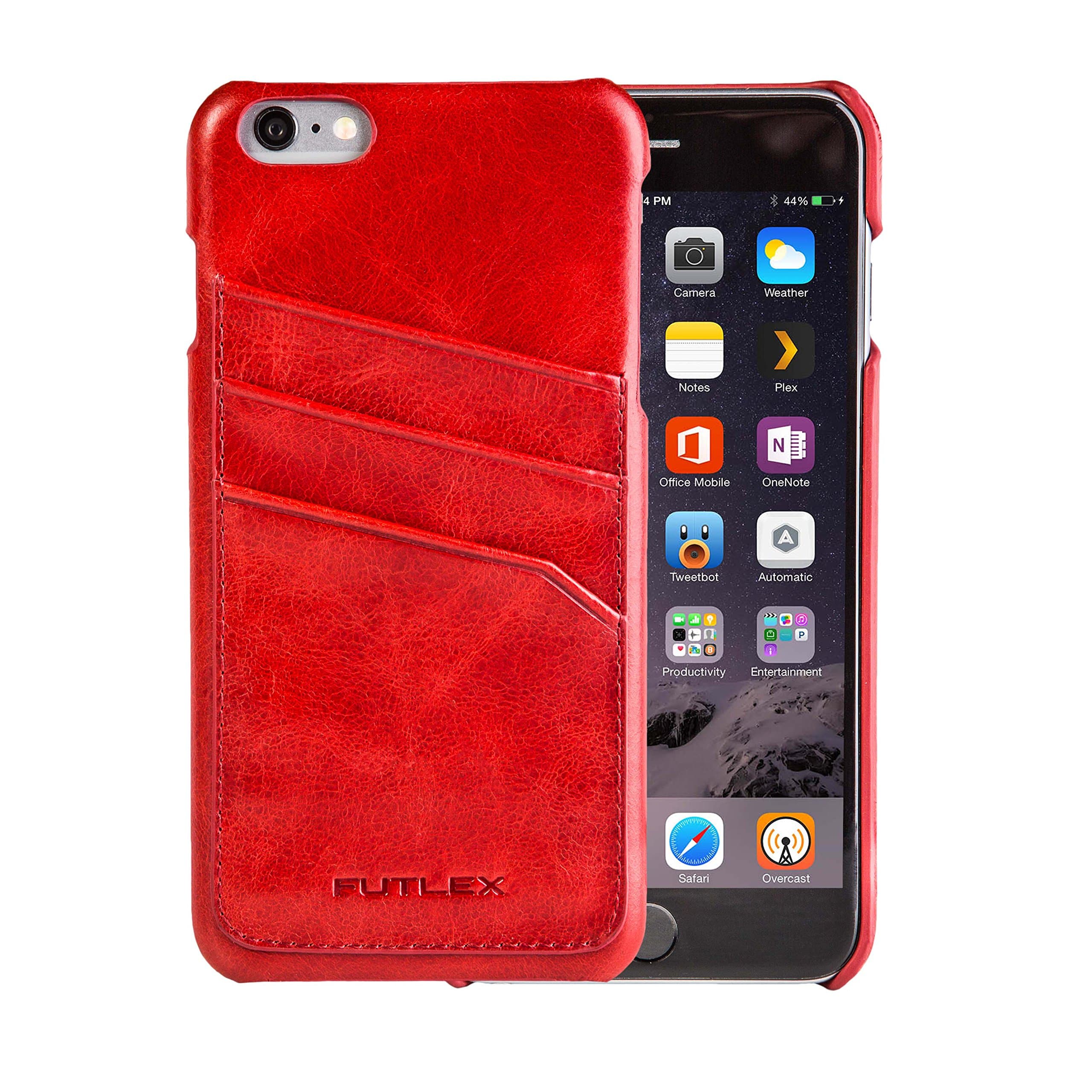 iPhone 6S Plus / 6 Plus Leather Case, FUTLEX Vintage Series Genuine Leather Back Cover - Cards Holders - Ultra Slim - Handmade - Folded Edge Design - Red