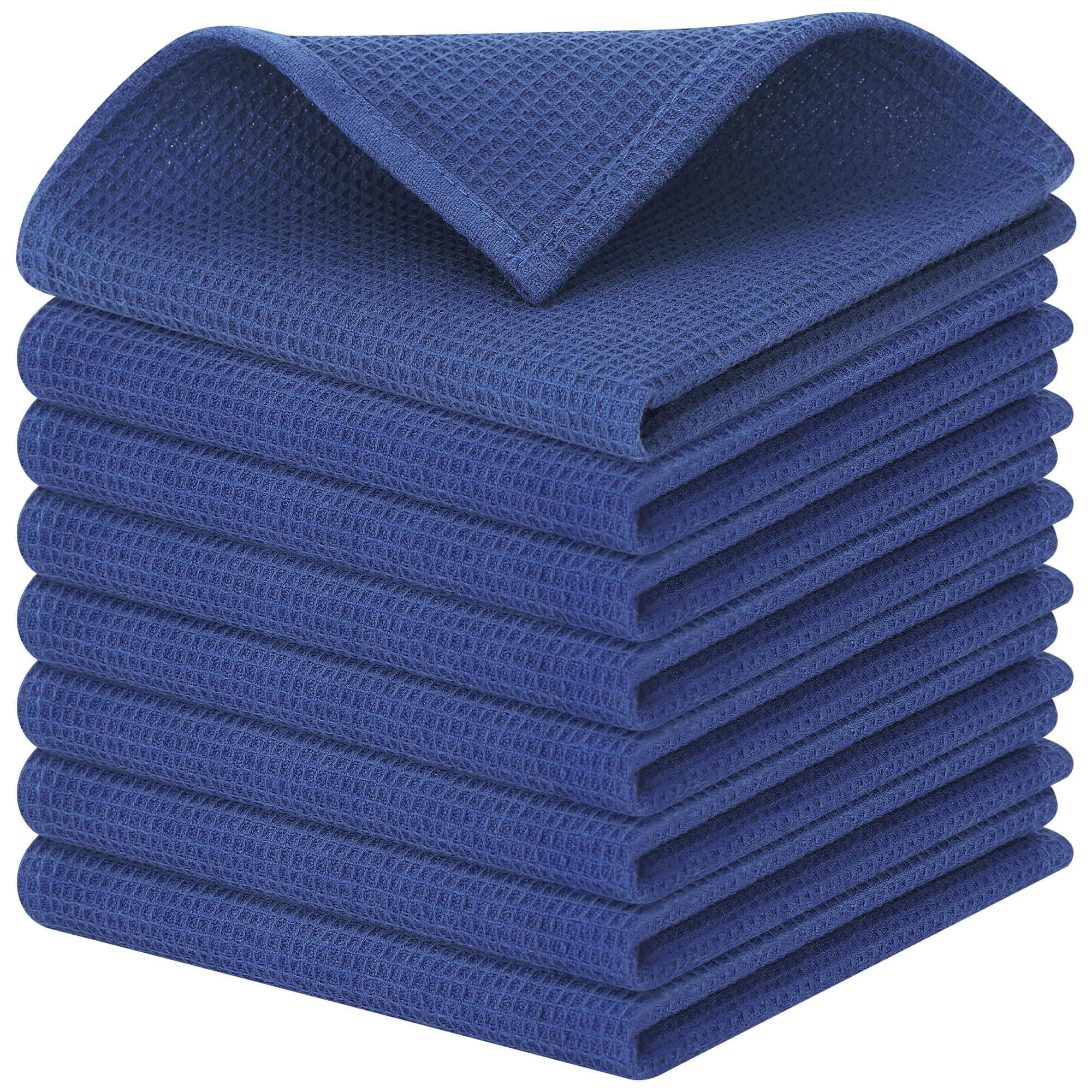 100% Cotton Waffle Weave Dish Cloths, 8-Pack Super Soft and Absorbent Dish Towels Quick Drying Dish Rags, 12 x 12 Inches, Navy Blue