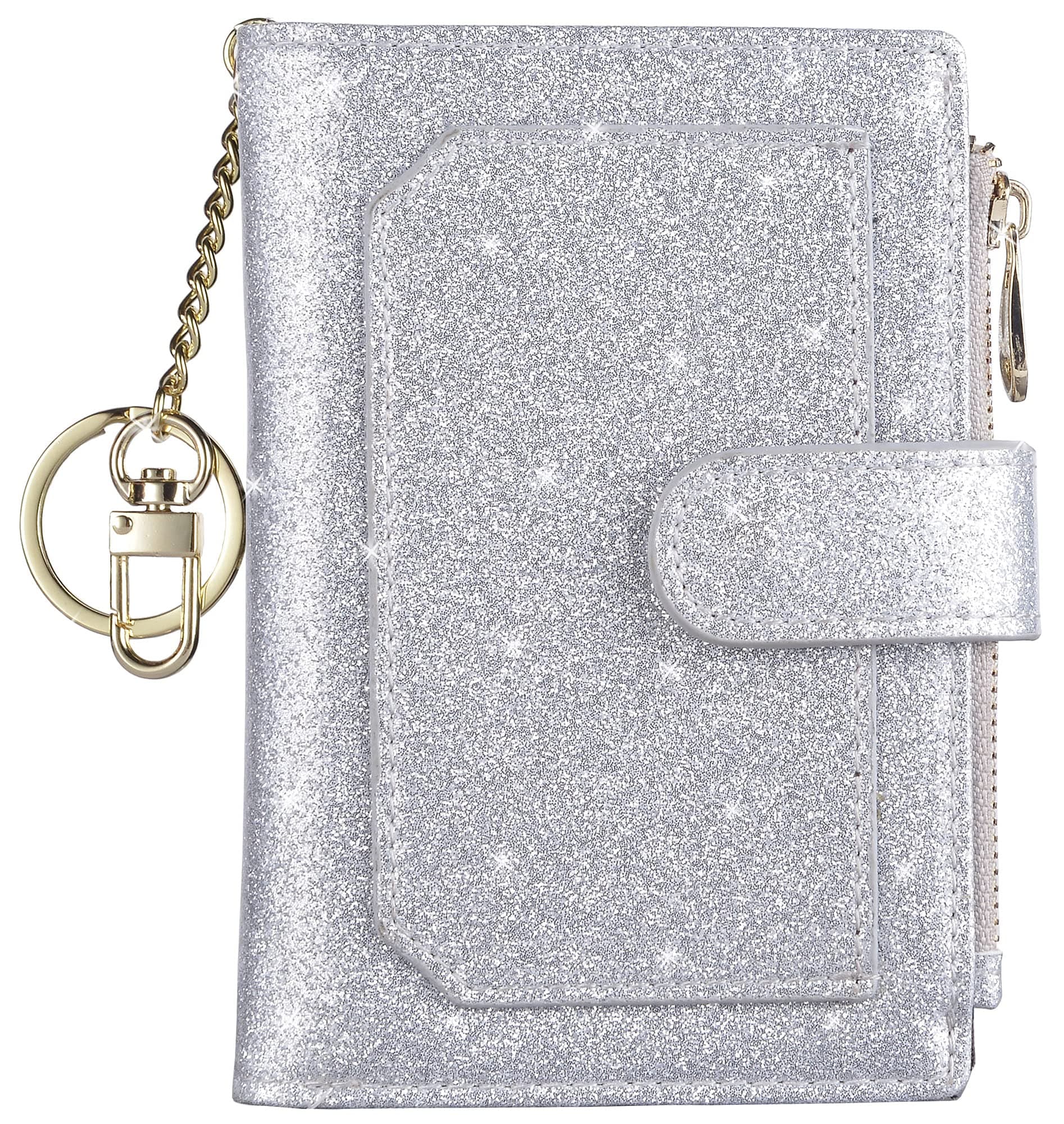 Womens Wallets RFID Small Compact Bifold Leather Card Holder Zip Pocket Keychain