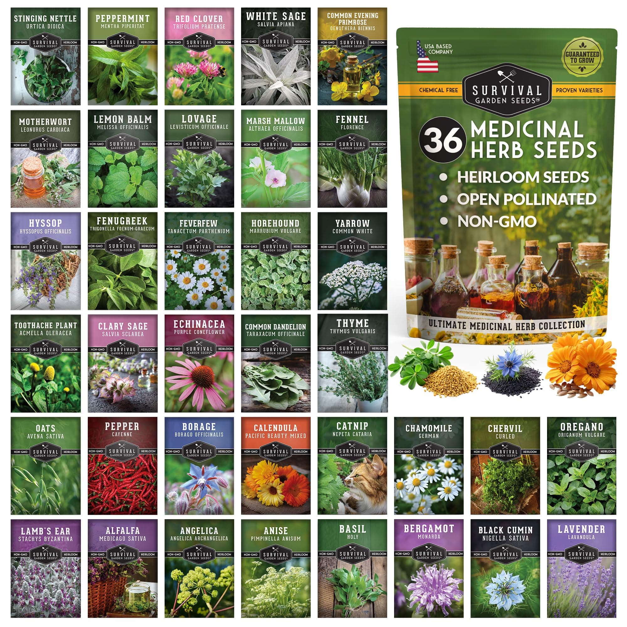 Ultimate Medicinal Herb Seeds Variety Pack – 36 Heirloom Non-GMO Healing Herbs for Planting | Wellness & Apothecary Garden Kit for Herbalists, Homesteaders – Survival Garden Seeds (28,000+)