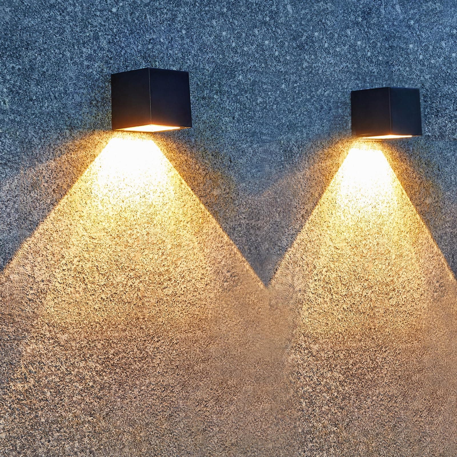 LUHLEE Solar Wall Lights Outdoor, Modern Square Solar Wall Sconce IP65 Waterproof, Solar Outdoor Lights for Patio, Porch, Garden, Backyard, Fence Decor (2 Pack)