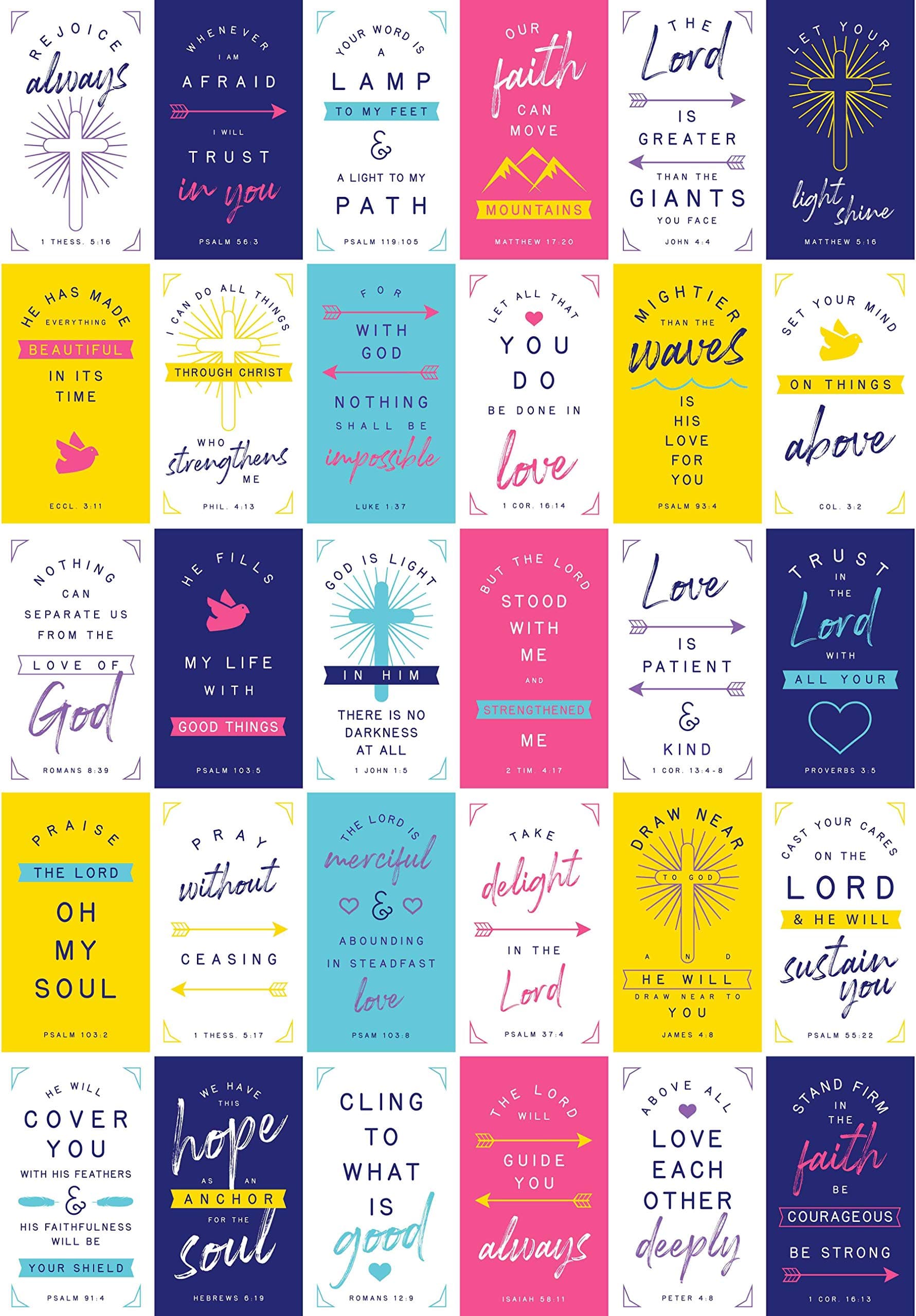 GSM Brands Bible Verse Cards - Inspirational Scripture Messages (60 Unique 3.5 inch x 2 inch Cards)