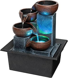 Tabletop Water Fountain-Water Fall Fountains-Indoor Desktop Fountain with Audible Calming Waterfall Sounds for Feng Shui Effect-Cascading LED Color Lighting