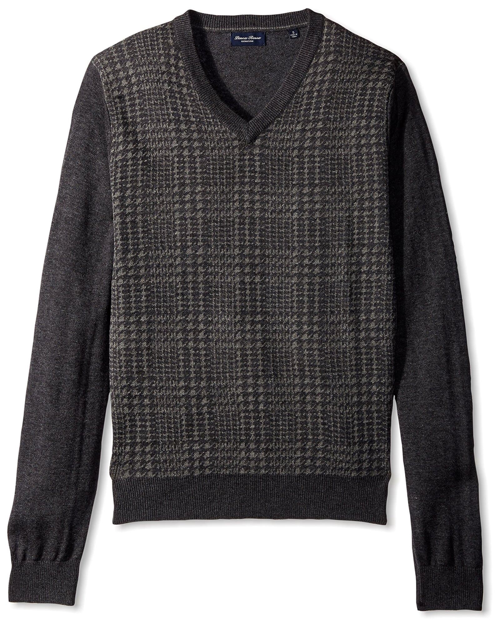 Linea Rosso Men's Merino Plaid V-Neck