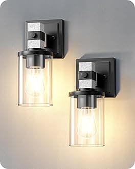 EDISHINE Wall Sconces Set of 2, Industrial Vanity Light Fixtures with Clear Glass Shade & White Textured Finish, 1-Light Wall Mount Lamp for Bathroom, Hallway, Living Room, Mirror, Kitchen