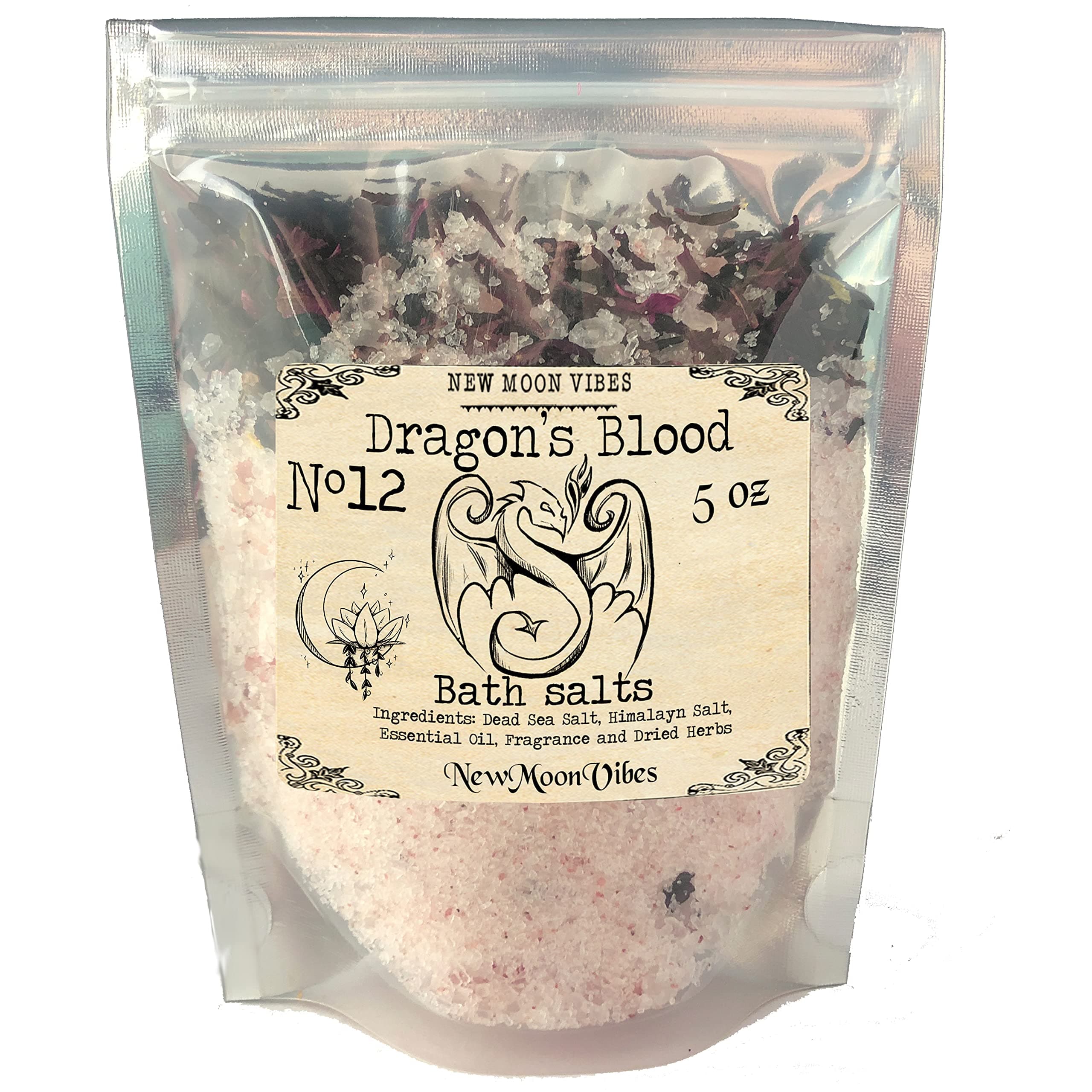 Dragon's Blood Essential Oils Herbal Spell Ritual Bath Salts with Real Herbs Botanicals Infused Strength Willpower Mojo Power Protection Enhance Rituals Boosting Energy Projection