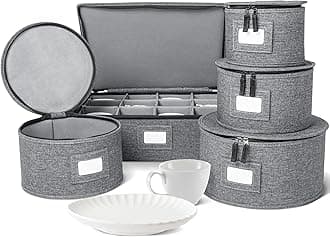 storageLAB China Storage Containers, Containers for Organizing, Hard Shell Case, Felt Plate Dividers, Moving Supplies, Storage Box, Wine, Dishes, Glasses Storage, Charger Plates Storage Containers